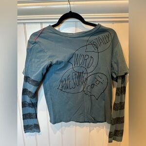 JOAH LOVE Boys SIZE 10 Black & Blue Striped Long Sleeve Tee Shirt